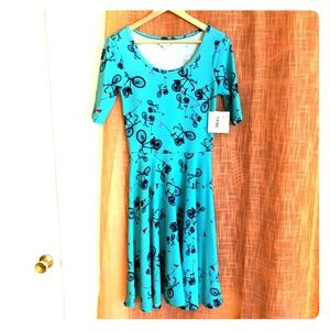 Lularoe Aqua Bicycle Nicole Dress Sz S